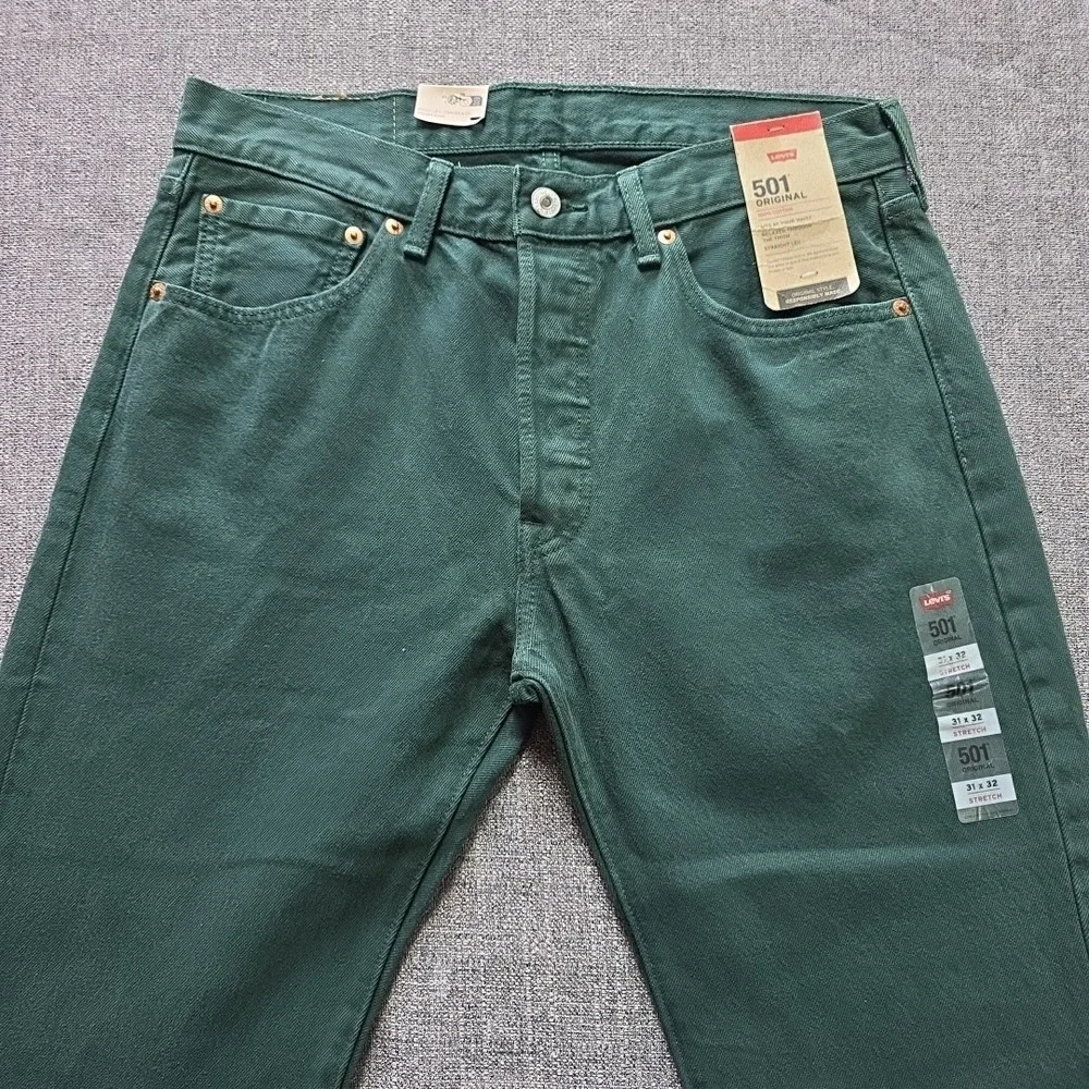 Levis 501 Original Fit Jeans Green 31x32 Straight Leg Button Fly Mens NWT